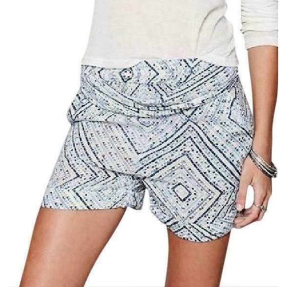 Free People Printed High Waisted Pull-On Shorts Blue Beach Casual M 216361